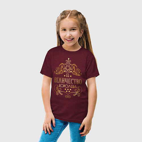 Детская футболка ЕЕ ВЕЛИЧЕСТВО КОРОЛЕВА ЗОЛОТОМ / Меланж-бордовый – фото 4