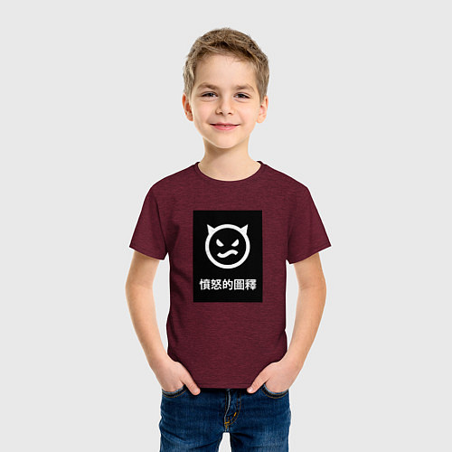 Детская футболка Злой Смайлик / Меланж-бордовый – фото 3