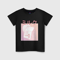 Футболка хлопковая детская Vaporwave Strawberry Milk, цвет: черный
