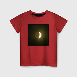Футболка хлопковая детская Луна на фоне ночного неба, цвет: красный
