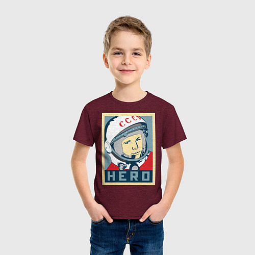 Детская футболка Юрий Гагарин - HERO / Меланж-бордовый – фото 3
