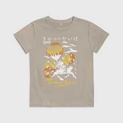 Футболка хлопковая детская Зеницу Агацума Kimetsu no Yaiba, цвет: миндальный