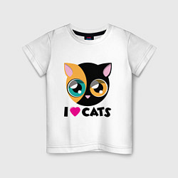 Футболка хлопковая детская I Love Cats, цвет: белый