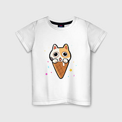 Футболка хлопковая детская Ice Cream Cat, цвет: белый