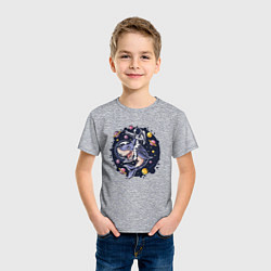 Футболка хлопковая детская Космонавт на акуле, цвет: меланж — фото 2