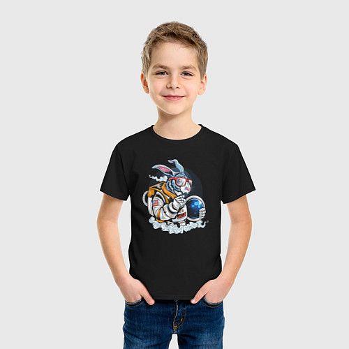 Детская футболка Космонавт кролик / Черный – фото 3