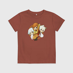 Футболка хлопковая детская Chibi Trio, цвет: кирпичный