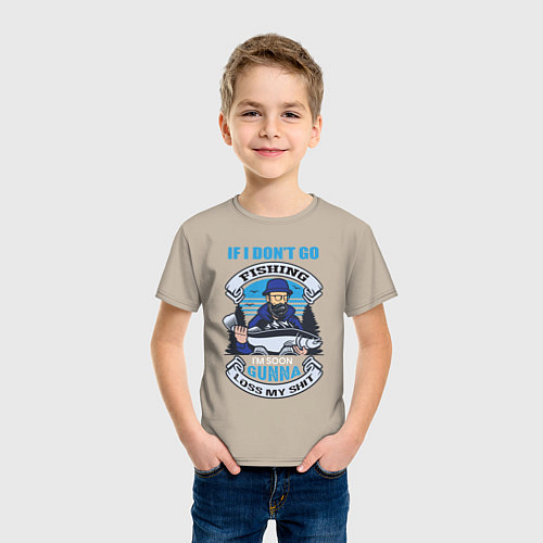 Детская футболка Рыбак хипстер с большой рыбой / Миндальный – фото 3