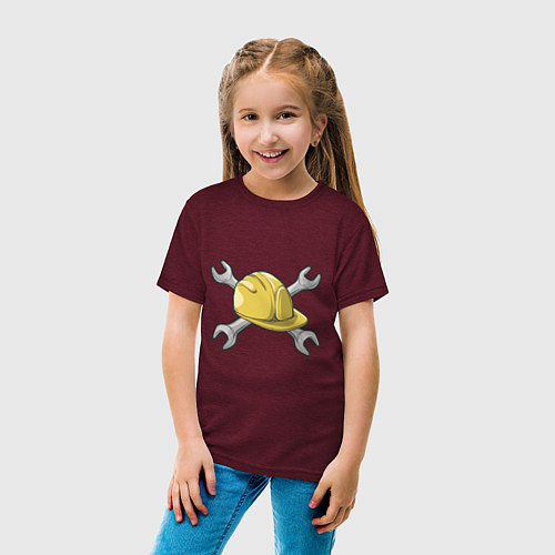 Детская футболка Каска и гаечные ключ / Меланж-бордовый – фото 4