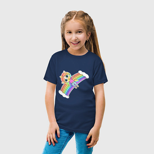 Детская футболка Единорожка на радуге / Тёмно-синий – фото 4