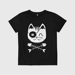 Футболка хлопковая детская Кот пират, цвет: черный