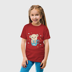Футболка хлопковая детская Милый медвежонок в синей чашке, цвет: красный — фото 2