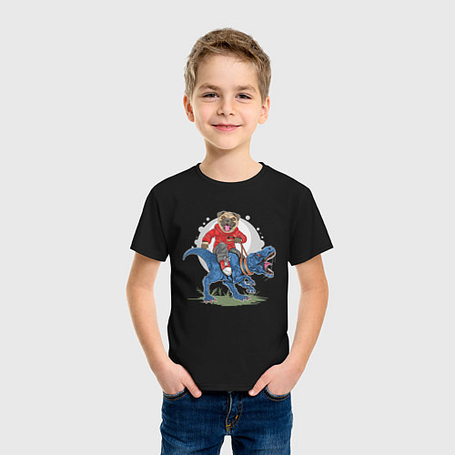 Детская футболка Мопс на динозавре / Черный – фото 3
