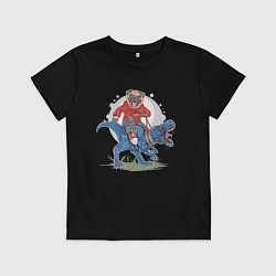 Футболка хлопковая детская Мопс на динозавре, цвет: черный
