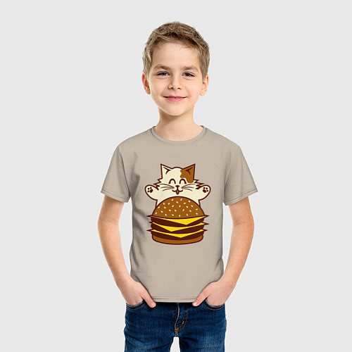 Детская футболка Голодный котик / Миндальный – фото 3