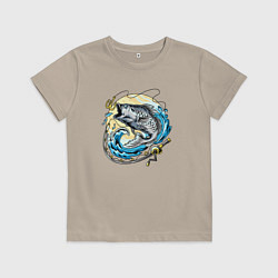 Футболка хлопковая детская Рыбалка, цвет: миндальный