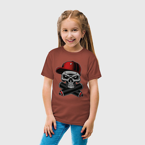 Детская футболка Череп в кепке с балончиками / Кирпичный – фото 4