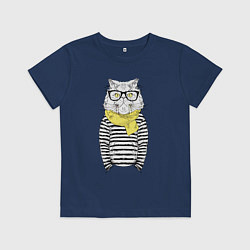 Футболка хлопковая детская Hipster Cat, цвет: тёмно-синий