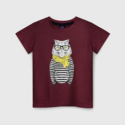 Футболка хлопковая детская Hipster Cat, цвет: меланж-бордовый