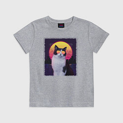 Футболка хлопковая детская Synthwave cat, цвет: меланж