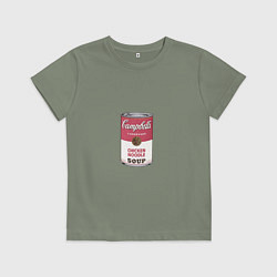 Футболка хлопковая детская Энди Уорхол - Банка супа, цвет: авокадо