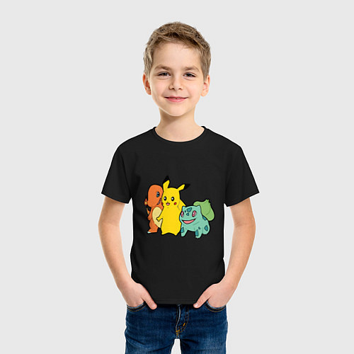 Детская футболка Чармандер Пикачу и Бульбазавр / Черный – фото 3