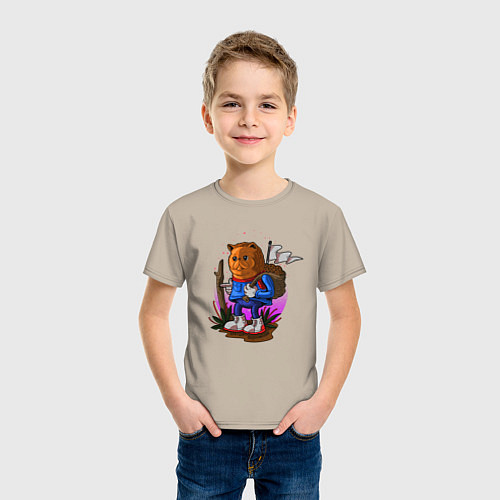 Детская футболка Кот путешественник / Миндальный – фото 3