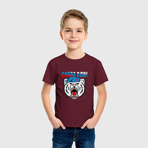Детская футболка Слава ВДВ! / Меланж-бордовый – фото 3