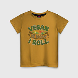 Футболка хлопковая детская Vegan - How I Roll, цвет: горчичный
