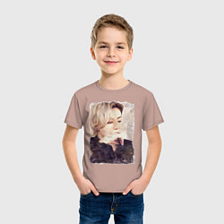 Футболка хлопковая детская Задумчивый Чонгук, цвет: пыльно-розовый — фото 2