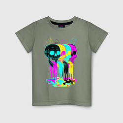 Футболка хлопковая детская 4 ЧЕРЕПА SKULLS NEON, цвет: авокадо