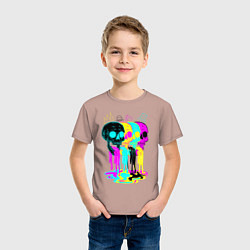 Футболка хлопковая детская 4 ЧЕРЕПА SKULLS NEON, цвет: пыльно-розовый — фото 2