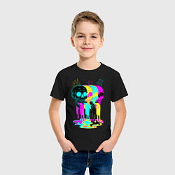 Футболка хлопковая детская 4 ЧЕРЕПА SKULLS NEON, цвет: черный — фото 2