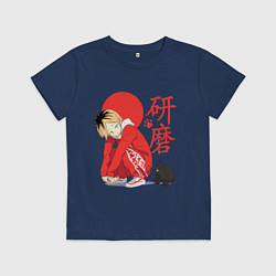 Футболка хлопковая детская Кенма Козуме с котиком Haikyuu, цвет: тёмно-синий