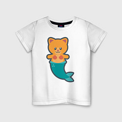 Футболка хлопковая детская Cat Mermaid, цвет: белый
