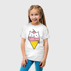 Футболка хлопковая детская Ice Cream Cat, цвет: белый — фото 2