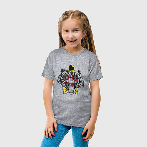 Детская футболка Смешной тигр в шапочке и в очках / Меланж – фото 4