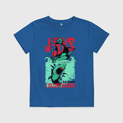 Футболка хлопковая детская Корабль и акула, цвет: синий