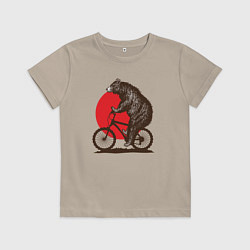 Футболка хлопковая детская Медведь на велосиеде, цвет: миндальный