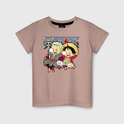 Футболка хлопковая детская Малыши Зоро и Луффи One Piece, цвет: пыльно-розовый