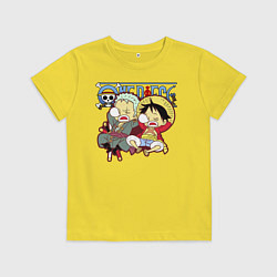Футболка хлопковая детская Малыши Зоро и Луффи One Piece, цвет: желтый