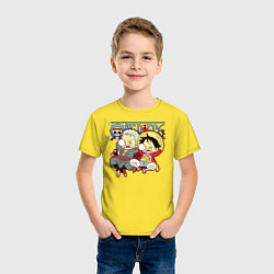 Футболка хлопковая детская Малыши Зоро и Луффи One Piece, цвет: желтый — фото 2