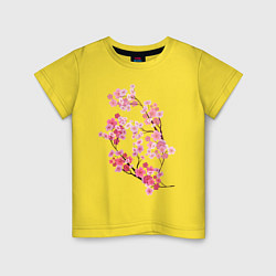 Футболка хлопковая детская Цветение вишни, цвет: желтый