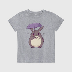 Футболка хлопковая детская Кавайный Тоторо с зонтиком, цвет: меланж