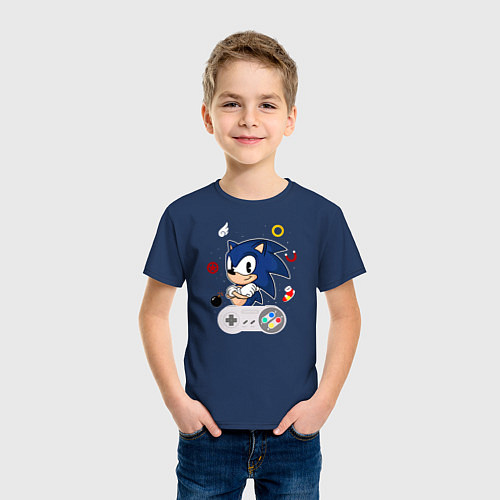 Детская футболка Соник с джостиком / Тёмно-синий – фото 3