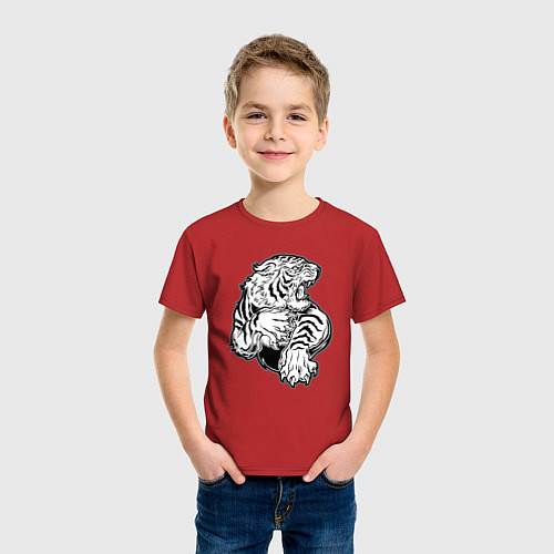 Детская футболка Белый Тигр / Красный – фото 3