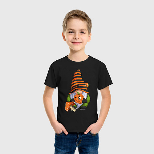 Детская футболка Гном с тыквой / Черный – фото 3