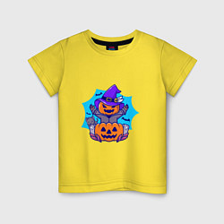 Футболка хлопковая детская 2 Тыквы Хэллоуин, цвет: желтый