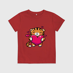 Футболка хлопковая детская Милый тигренок с сердечком, цвет: красный