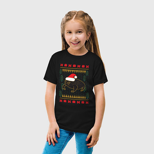 Детская футболка Рождественский свитер Жаба / Черный – фото 4
